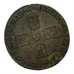 Queen Anne 1703 silver sixpence coin, Vigo below bust