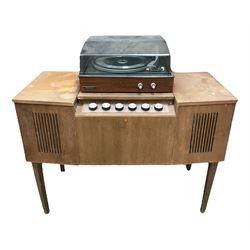 Mid Century His Master's Voice teak record player cabinet with Garrard turntable, together with another cased Garrard turntable, largest H60cm W65cm D43cm