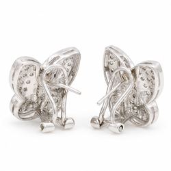 Pair of 18ct white gold diamond butterfly earrings, each stud pave set with single cut diamonds, stamped 750