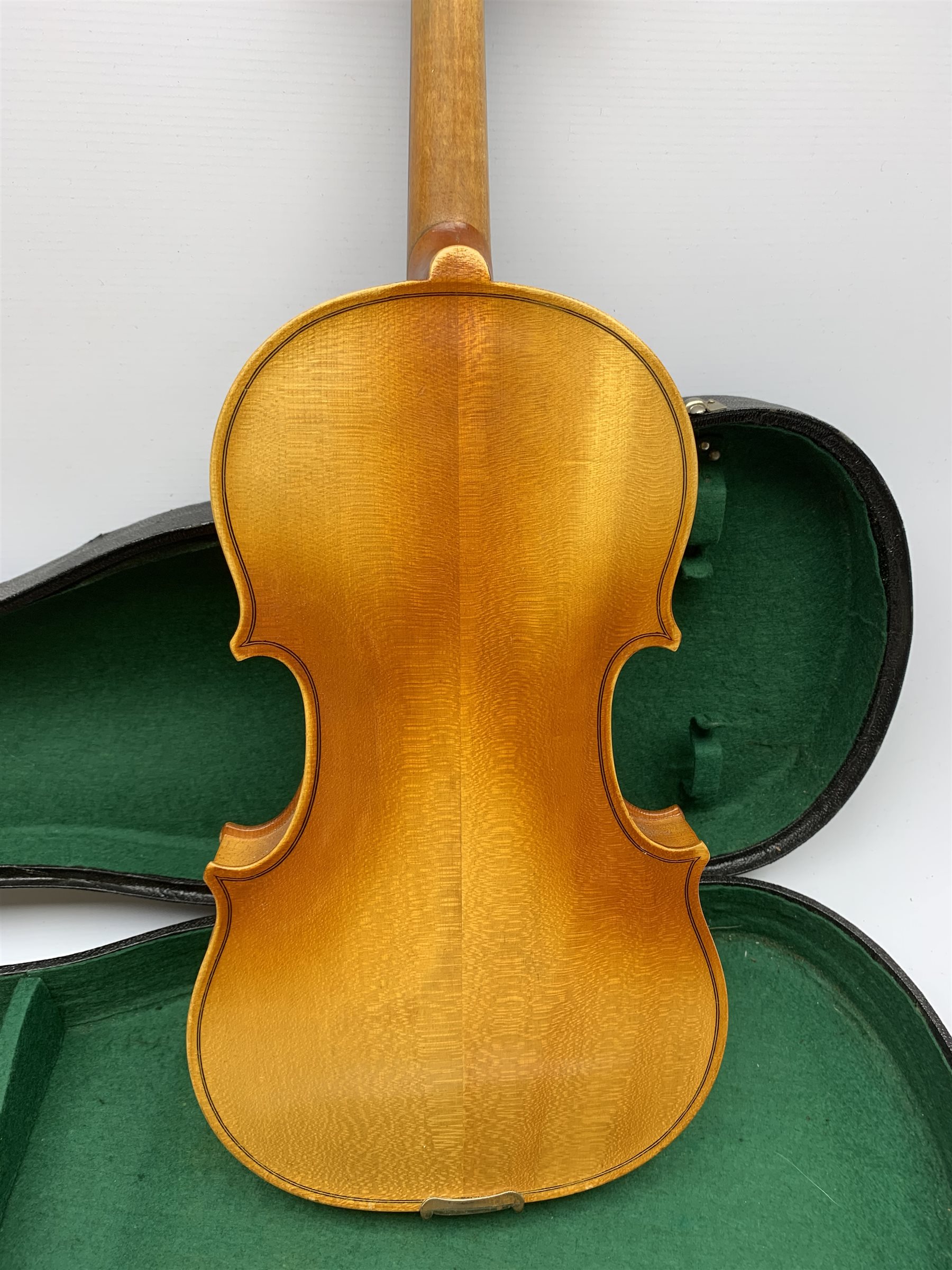 Artia Excelsior for Boosey & Hawkes violin for completion with 35.5cm two-piece maple back and ribs and spruce top, bears label, lacking tailpiece, chinrest, bridge and one tuning peg, 59cm overall, in hard carrying case with bow