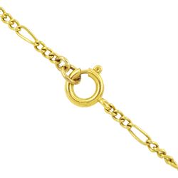 9ct gold synthetic spinel pedant, on gold Figaro link chain necklace, similar gold ring and a single stone aventurine ring, both 9ct