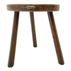 'Mouseman' early 1960s oak stool, dished kidney shaped seat inscribed on edge 
