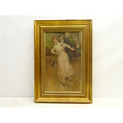  Rudolf Rssler (Austrian 1864-1934): Dancing Couple, oil on canvas laid on panel signed 39cm x 23cm  