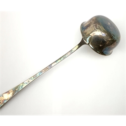 WW2 Third Reich Officer's Mess silver plated soup ladle, the terminal marked with an eagle, swastika and capital M in an oblong frame, also marked V.S.F.90, L36cm