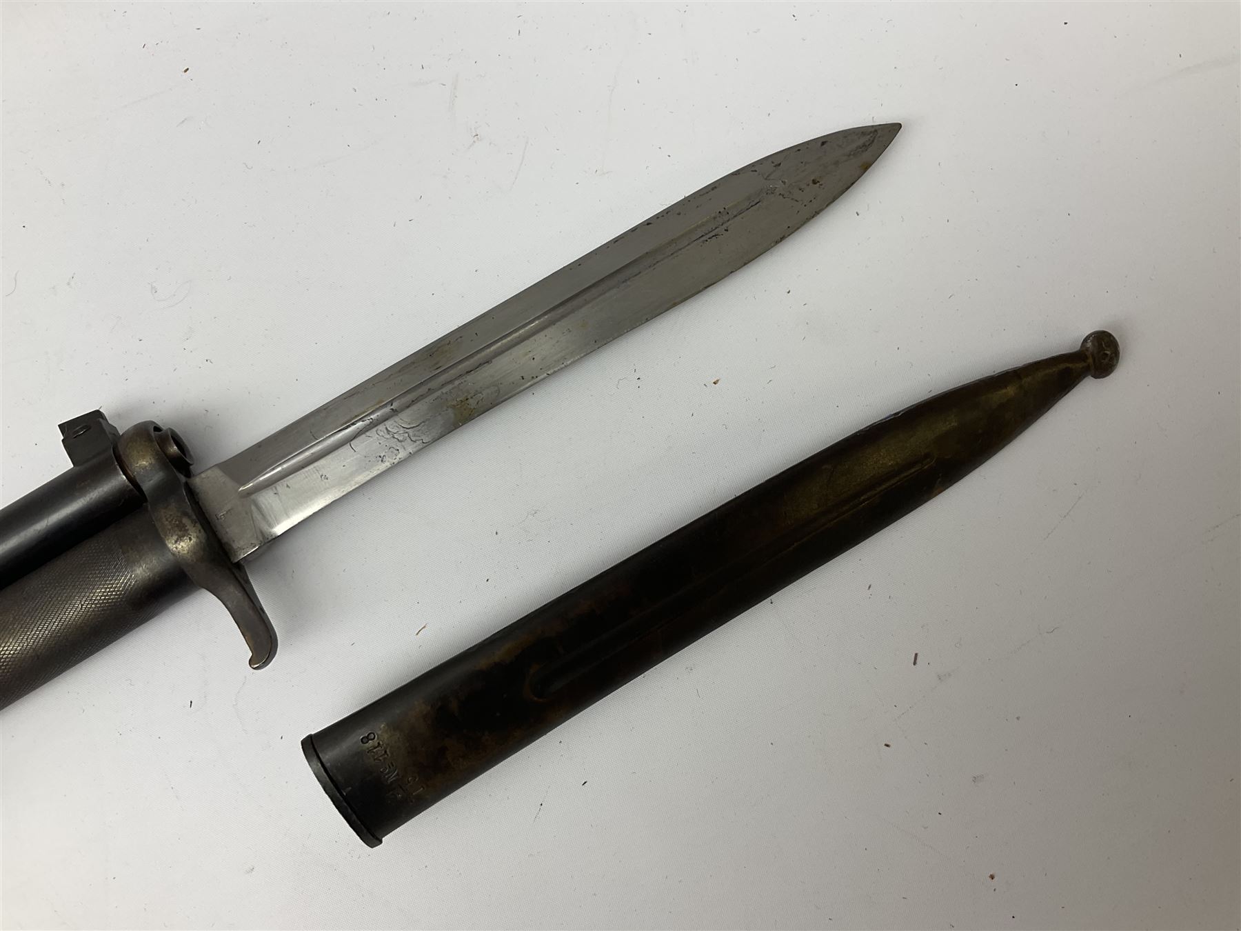 Early 20c Swedish 6.5mm bolt-action service rifle inscribed Carl Gustafs Stads Gevarsfaktori 1904; with 74cm barrel and original Model 1896 knife bayonet with scabbard No.149918 L149cm overall. Deactivated to early specification so requires re-deactivation to modern standards SECTION 1 RFD ONLY