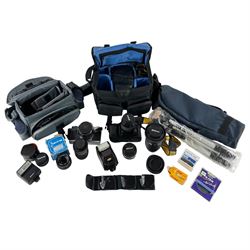 Nikon F50 and  Praktica TL1000 camera bodies, together with lenses and accessories, includ...