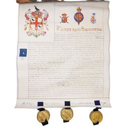 Victorian vellum Grant of Arms to James Hartley M.P. of Bishop Wearmouth, Union of Sunderl...