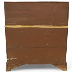 18th century walnut and herringbone banded bureau, the fall front enclosing a stepped and arched interior fitted with pigeonholes, drawers and concealed compartments, green tooled leather writing surface, over two short and three long graduated drawers with brass escutcheons and bail handles, shaped bracket feet