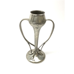 A modern Liberty Heritage pewter Art Nouveau style vase, of tapering for with twin curved tendril handles, with impressed marks beneath, design no 9804, H24cm. 