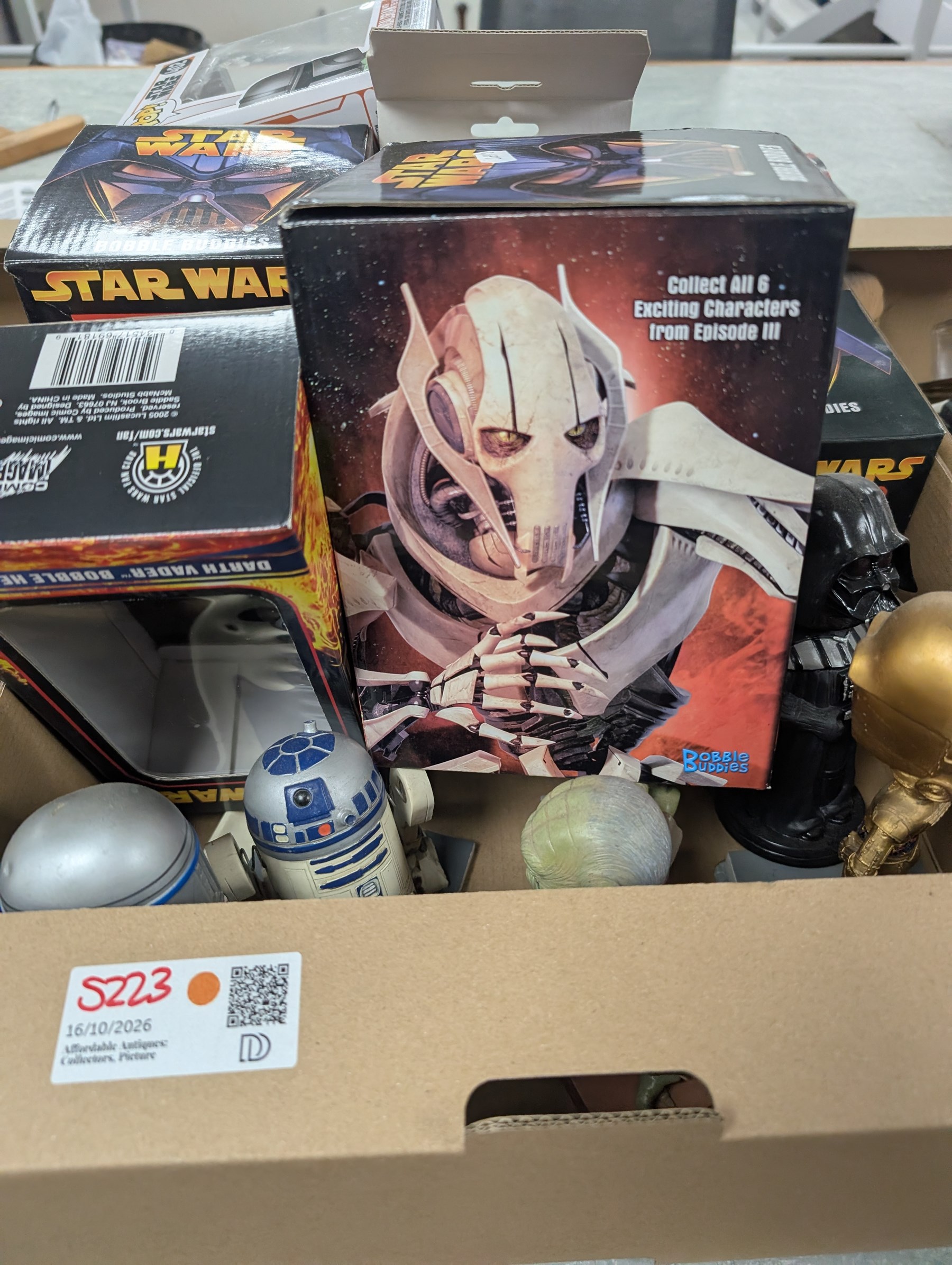 Large collection of Star Wars figures, including bobble heads, Disney busts, Funko etc, together with a collection of loose empty boxes in five boxes