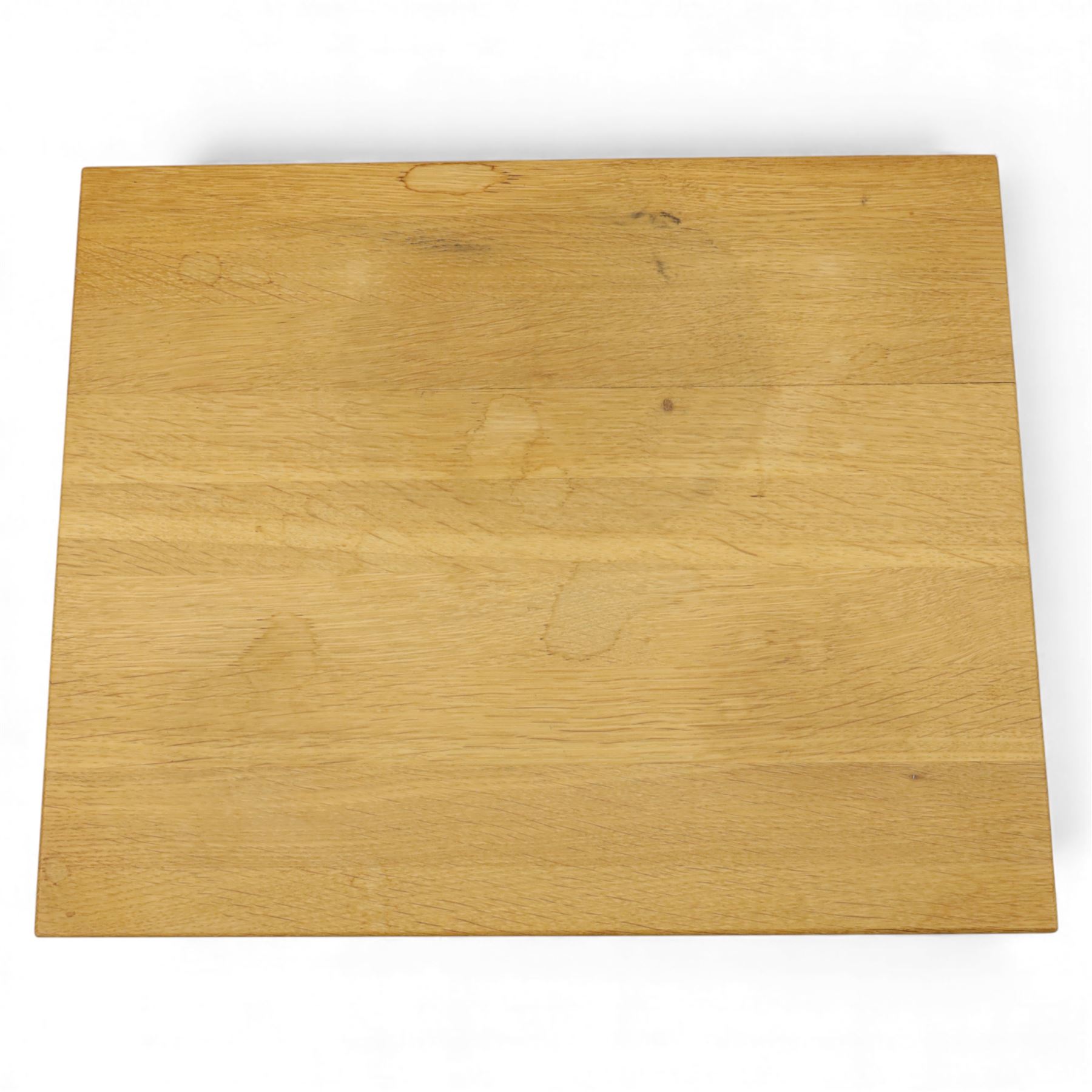 Modern solid oak nest of three tables, each with straight-edged rectangular top and square legs