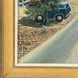E Mace (British 20th century): Skipton Town Square, oil on board signed and dated 1974, 39.5cm x 49.5cm; Vivien R* (British 20th century): The Humber Estuary, gouache indistinctly signed and dated '93, 24cm x 34.5cm (2)