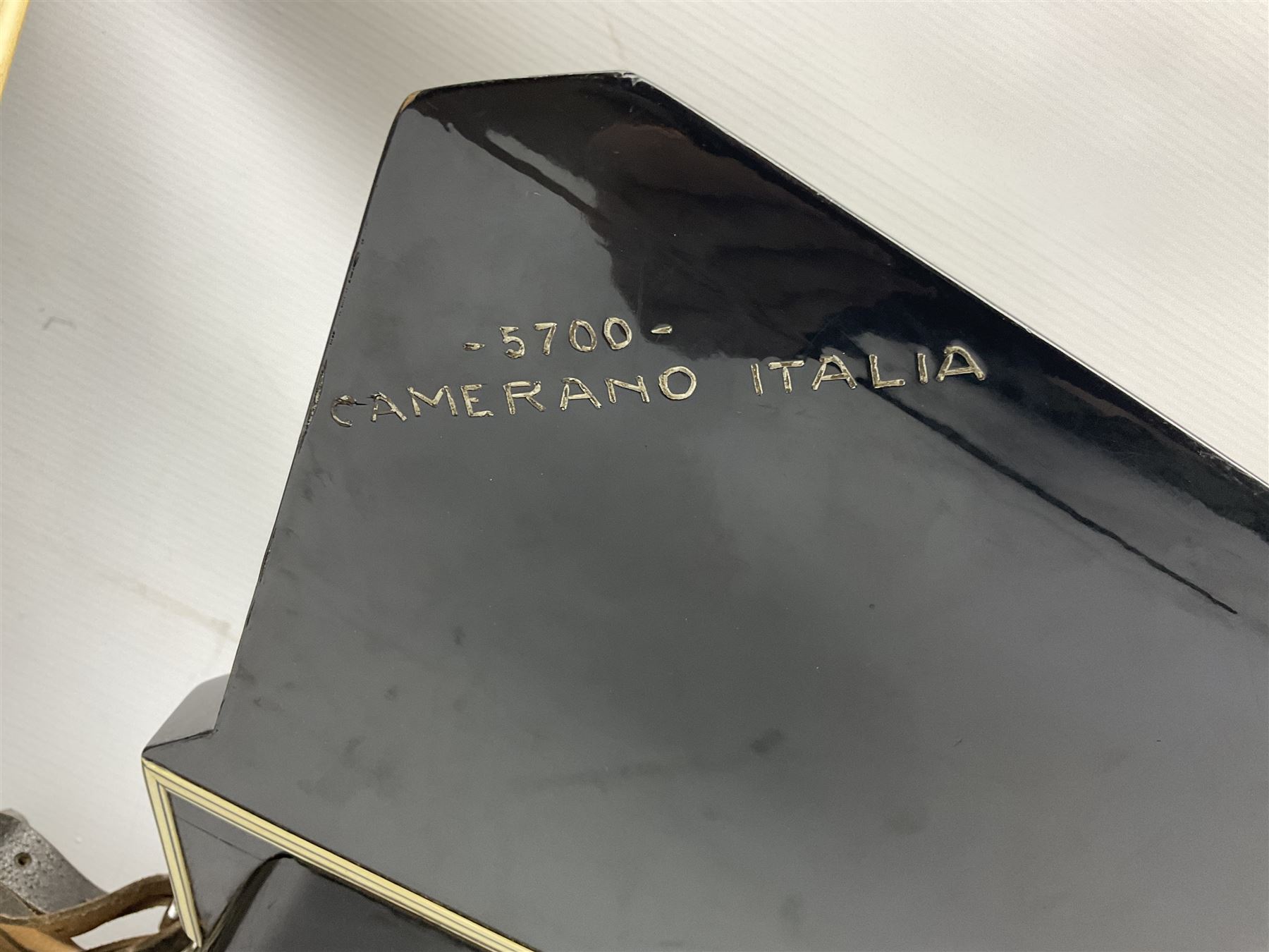 Scandalli Vibrante Three piano accordion in Art Deco black and white case with jewelled decoration, twenty-four keys and one-hundred and twenty buttons; inscribed '5700 Camerano Italia'; serial no.3414 L54cm; in carrying case with strap