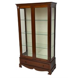 Mahogany illuminated display cabinet, fitted with three glass and drawer