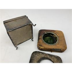 Pocket watch case with hammered silver mounted front, hallmarked Birmingham, together with a silver mounted square box, hallmarked Birmingham 