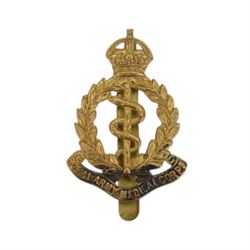 WWI trio of medals, comprising British War Medal, Victory Medal, 1914-15 Star with clasp, awarded to '1623 Pte W. Atkinson Royal Army Medical Corp, together with Royal Army Medical Corp cap badge 
