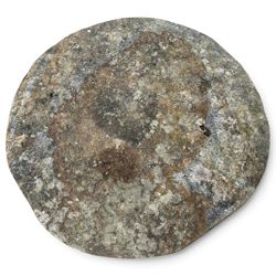 Pair of 19th century weathered hewn sandstone two-piece staddle stones, domed circular top over a tapering base