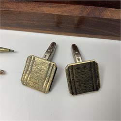 9ct gold opal bar brooch, pair of continental silver cufflinks, stamped 835, silver Yard-o-Led propelling pencil,  collection of other cufflinks, tie-pins and propelling pencils/pens, etc