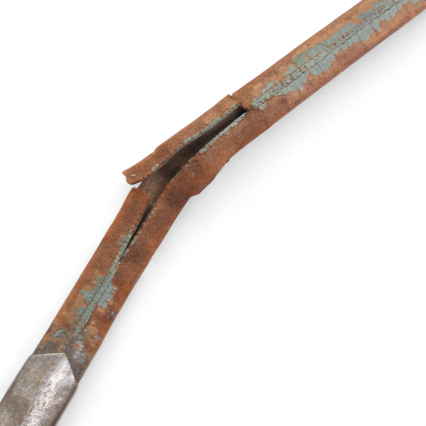 Ceremonial sword with Gothic hilt, plain blade and leather scabbard,  possibly 19th century overall length 107cm