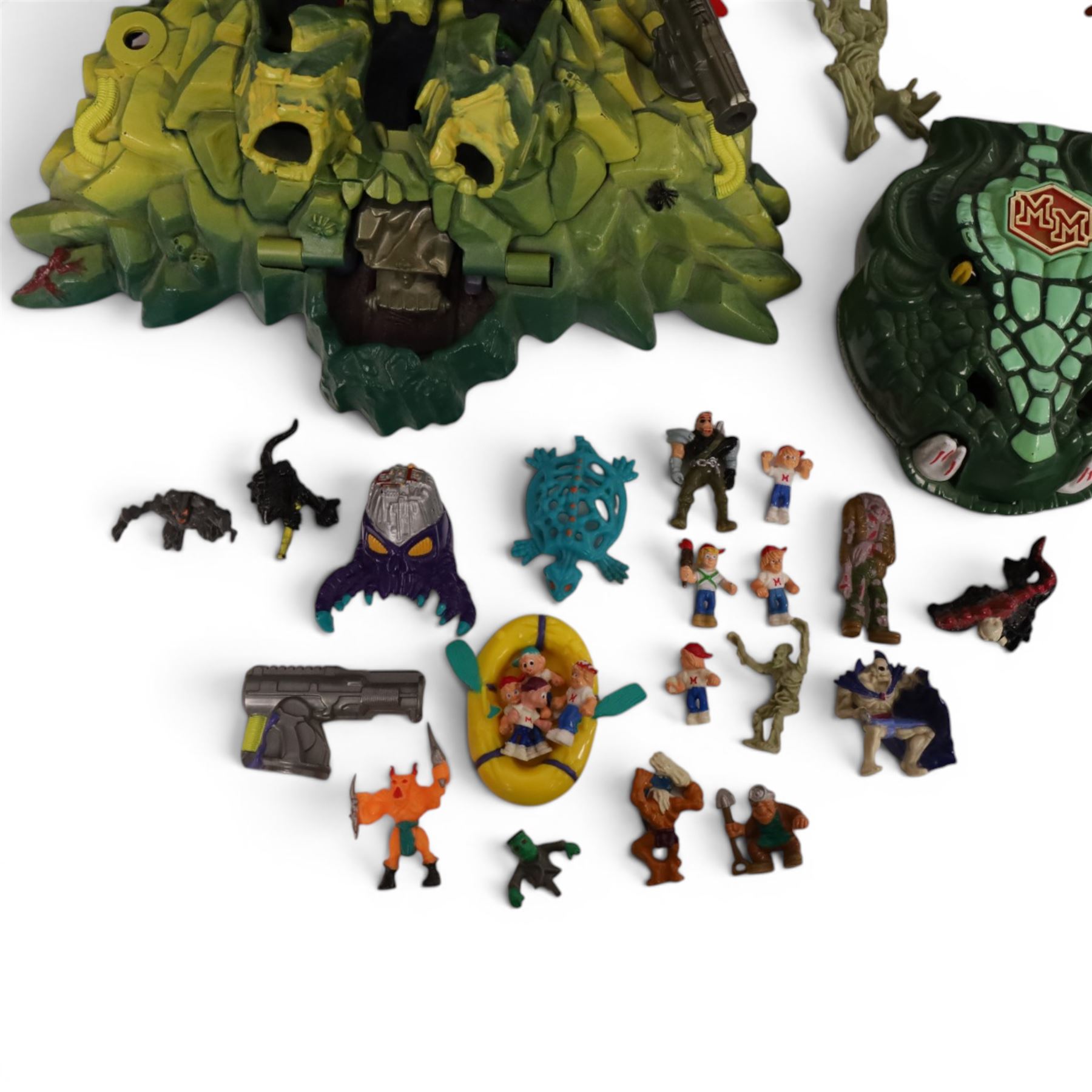 Bluebird Toys Mighty Max playsets, figures and accessories, comprising Trapped in Skull Mountain, Storm's Dragon Island, Droid Invader, Survives Corpus, Dread Heads, two Brain Face Shrunken Heads and a Shrunken Head Vampire, Ape King Doom Zone, Skull Dungeon, Slays the Doom Dragon, Crushers the Hand Doom Zone, ten Mighty Max figures and other figures and accessories 