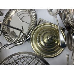 Large collection of silver plate, to include pair of Elkington candlesticks, large meat dome, two bottle coasters, tea wares, flatware, cruets, etc. 