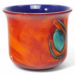 Poole pottery purse vase decorated in the Odyssey pattern, Odyssey pattern fern pot D17cm and a Poole Peacock pattern fern pot D19cm (3)