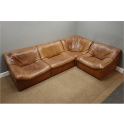  1970s De Sede - model no. DS 46 four piece modular corner sofa set upholstered in tan buffalo leather, 273cm x 184cm  