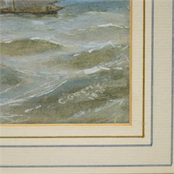 Charles Gregory (British 1849-1920): Fishing off the Coast, watercolour signed and dated 1872, 22cm x 35cm; Louis Neville (British fl.1887-1914): Yacht at Full Sail, watercolour signed and dated 1902, 24cm x 34cm (2)