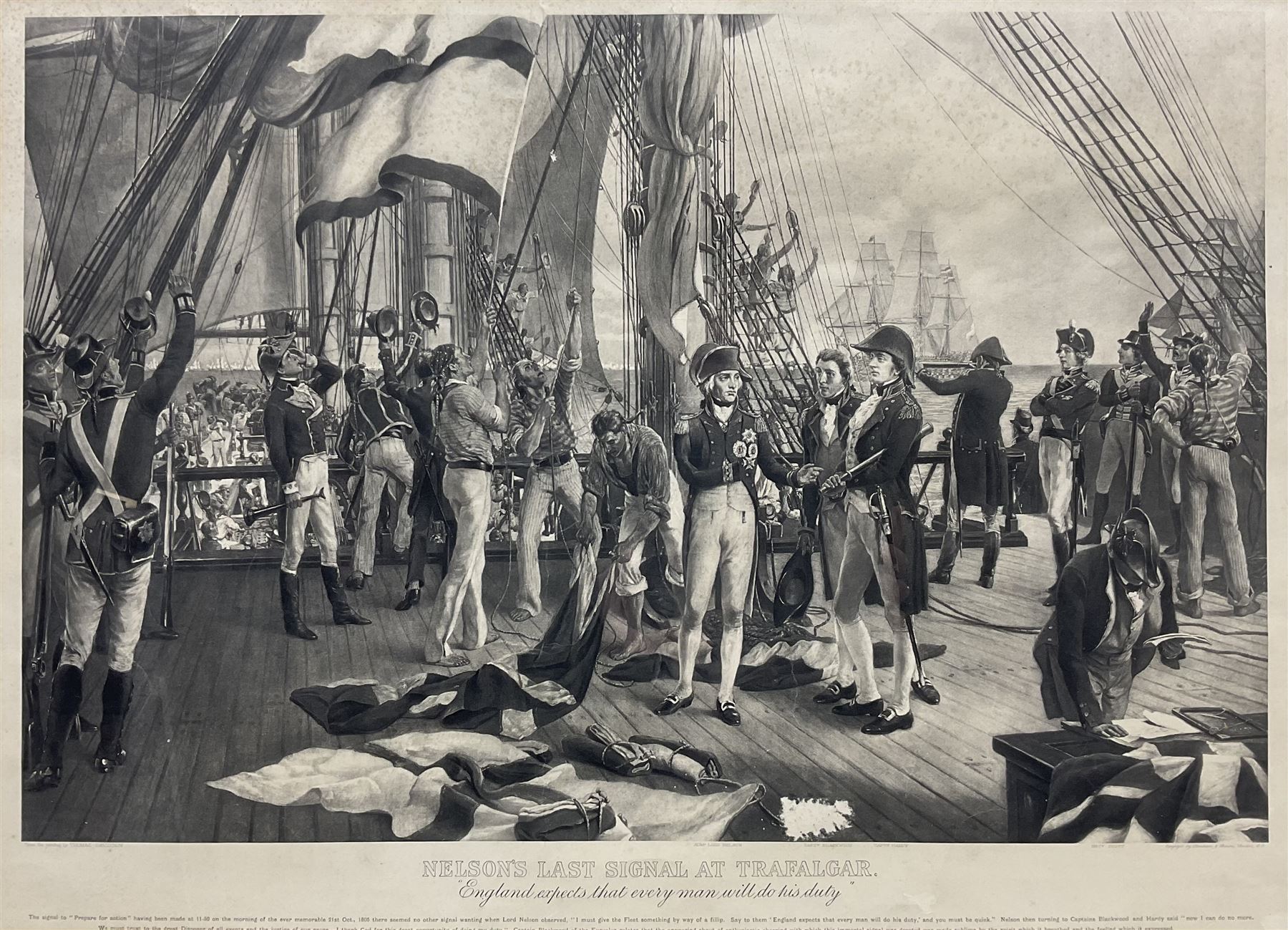 After Thomas Davidson (British 1803-1874): 'Nelson's Last Signal at Trafalgar', monochrome photogravure 45cm x 61cm 