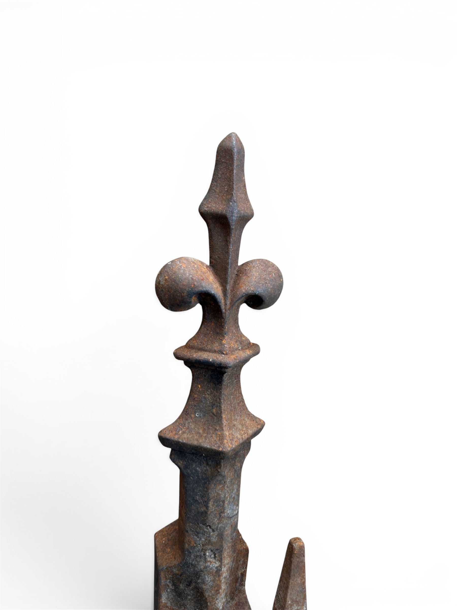 Victorian design cast iron fire grate with fire dogs, final over floral moulding and trefoil base