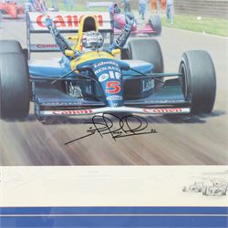 Signed limited edition Nigel Mansell print 'Victory', signed by Nigel Mansell and artist Tony Smith, framed, frame H64cm, W80cm