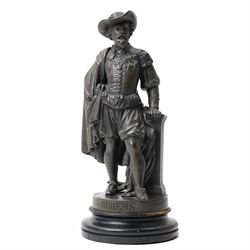 19th century bronze model of artist Peter Paul Rubens, on hardwood base, H39cm 