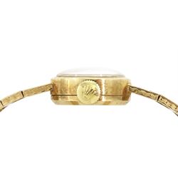 Rolex Precision ladies 9ct gold manual wind wristwatch, Cal. 1401, silvered dial with baton hour markers, the integral bracelet and case  by D Shackman & Sons, London 1965, boxed with guarantee