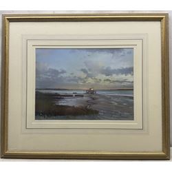Tom Harland (Yorkshire 1945-2012): 'The Humber - Late Afternoon in November', pastel signed, titled on label verso 31cm x 43cm 