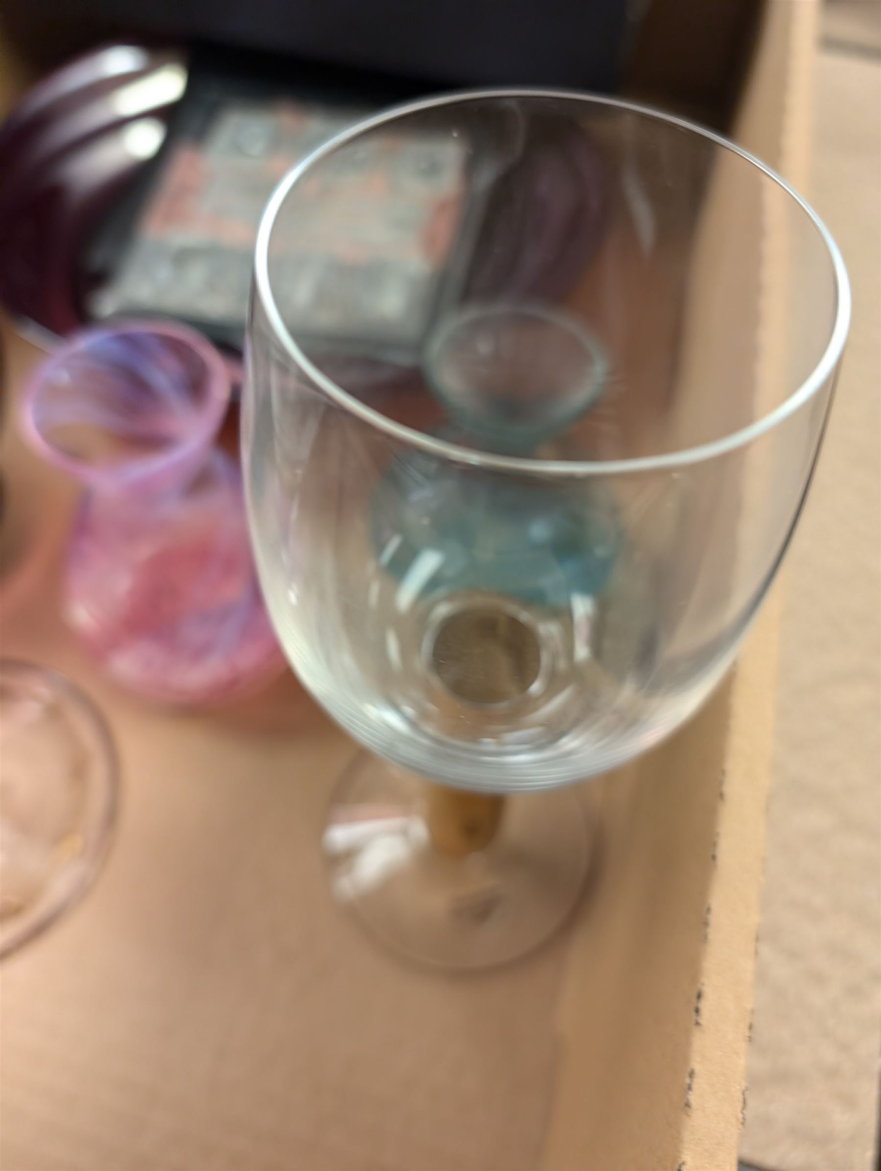 Orrefors Nobel glass, boxed, Moser limited edition Mulberry Hall glass, Dartington purple glass vase, two Caithness vases, etc 