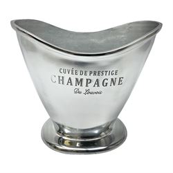 Polished aluminium Champagne bucket inscribed 'Cuvee de Prestige Champagne du Louvois', H24cm