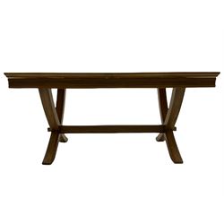 Willis & Gambier - mango wood and flagstone extending dining table with additional leaf, and set six dining chairs 