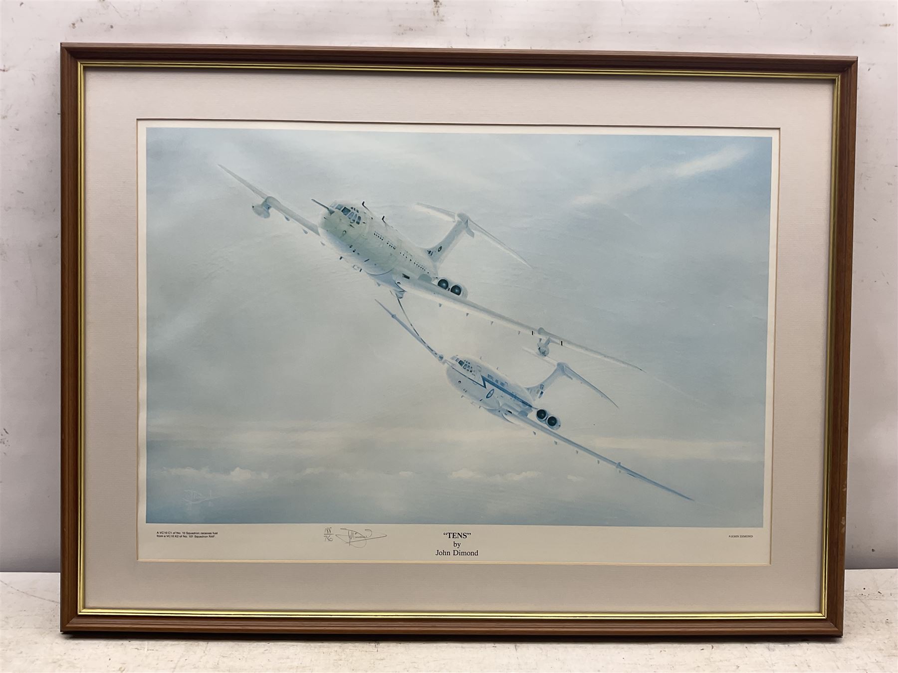 Collection of aviation prints, including Frank Wooton: Operation Desert Storm, signed in pencil; John Diamond: Tens, signed in pencil; Gerald Coulson: Lancaster Bomber; and Barrie AF Clark: Spitfire (4)