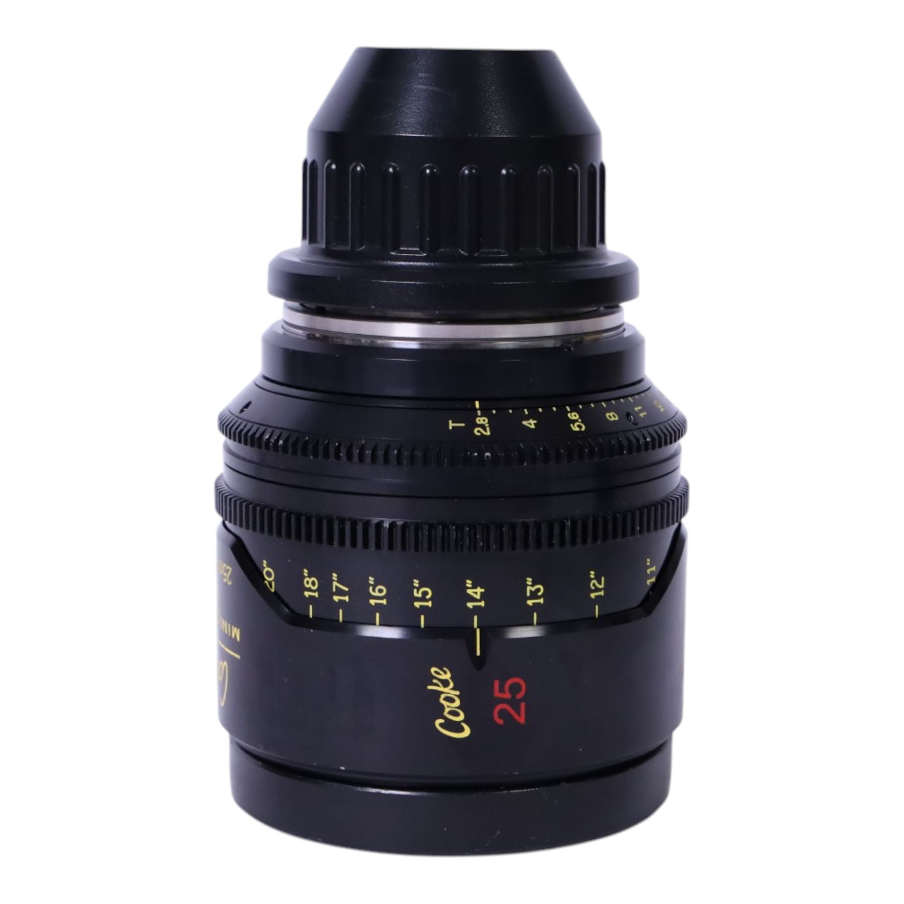 Cooke Mini S4/i 25mm T2.8 prime lens with PL mount, serial no. 8025-0714, with front and back lens caps