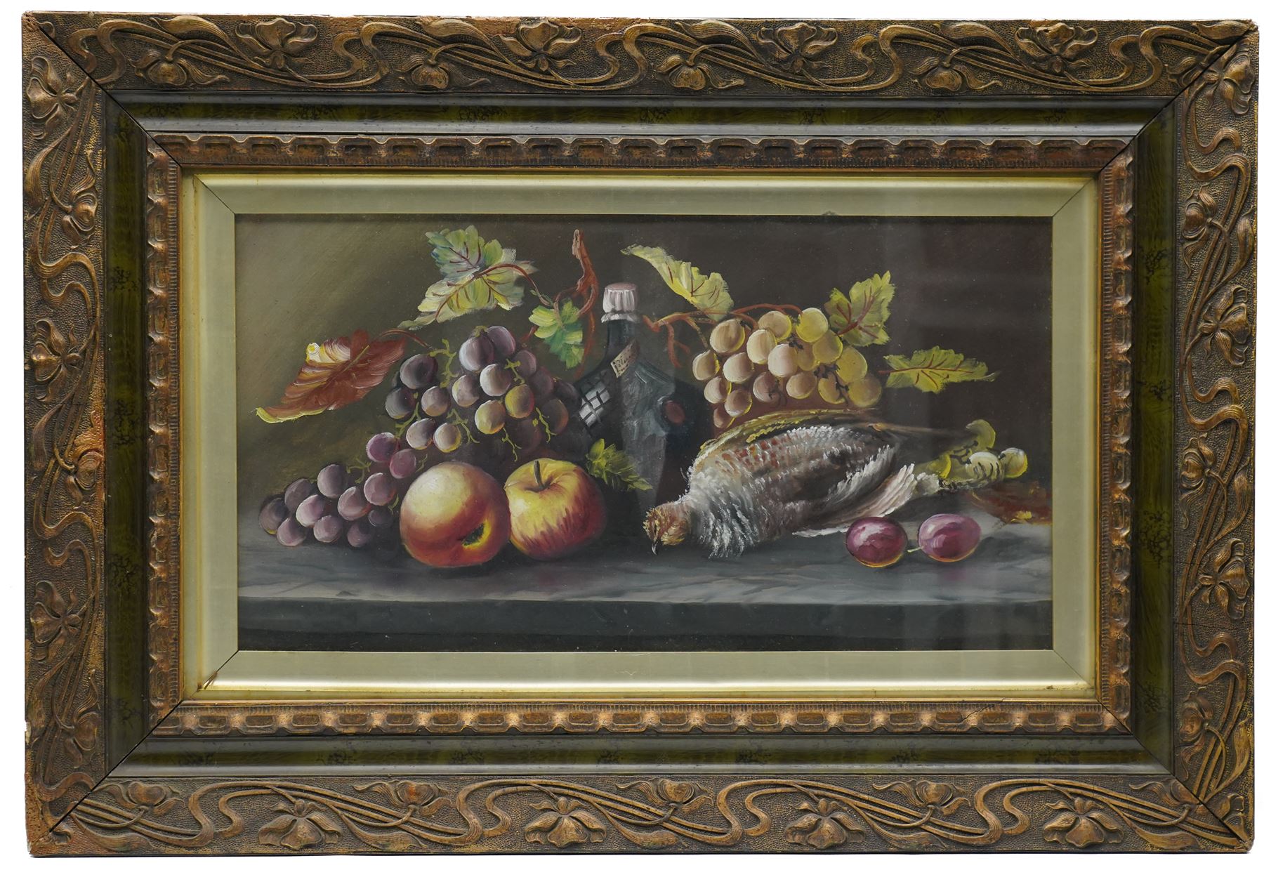 English School (Early 20th century): Still Life of Fruit and Dead Game, oil on board unsigned 29cm x 54cm