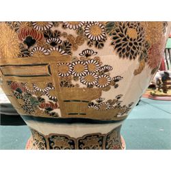 Large satsuma vase of baluster form, decorated with flowering sprigs and gilt borders, H48cm 