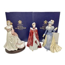 Three Royal Worcester figures, comprising Glyndebourne, with original box, Royal Worcester Special Even 1998 Elizabeth, with certificate and original box, and In Celebration of the Queens 80th Birthday 2006 