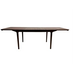 Tom Robertson for AH McIntosh & Co of Kirkaldy - mid-20th century teak extending dining table, rectangular top with rounded corners, concealed integrated double leaf, raised on tapered supports, metal label to underside of leaf