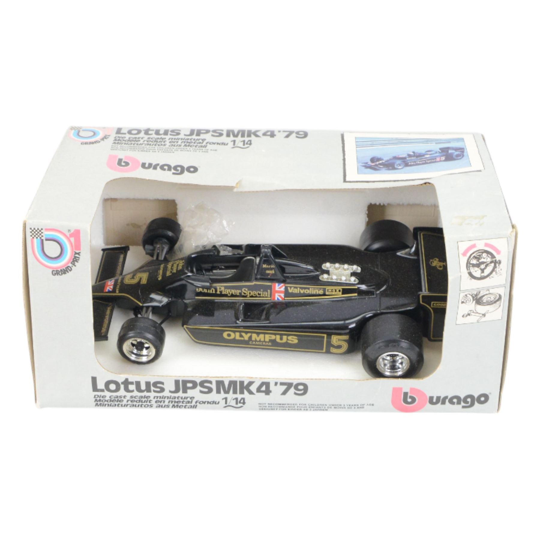 Collection of diecast Formula 1 and similar racing cars, comprising 1:14 scale Burago Lotus JPSMK4, eleven Corgi examples including 154 John Player Special Lotus, 155 Shadow and 159 Patrick Eagle Racing Car and five Yaxon Racing Team examples, all boxed