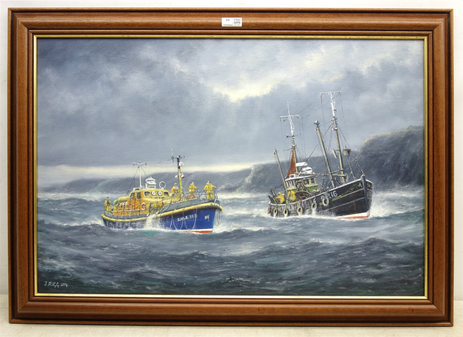 Jack Rigg (British 1927) Whitby Lifeboat and a Trawler off the Coast