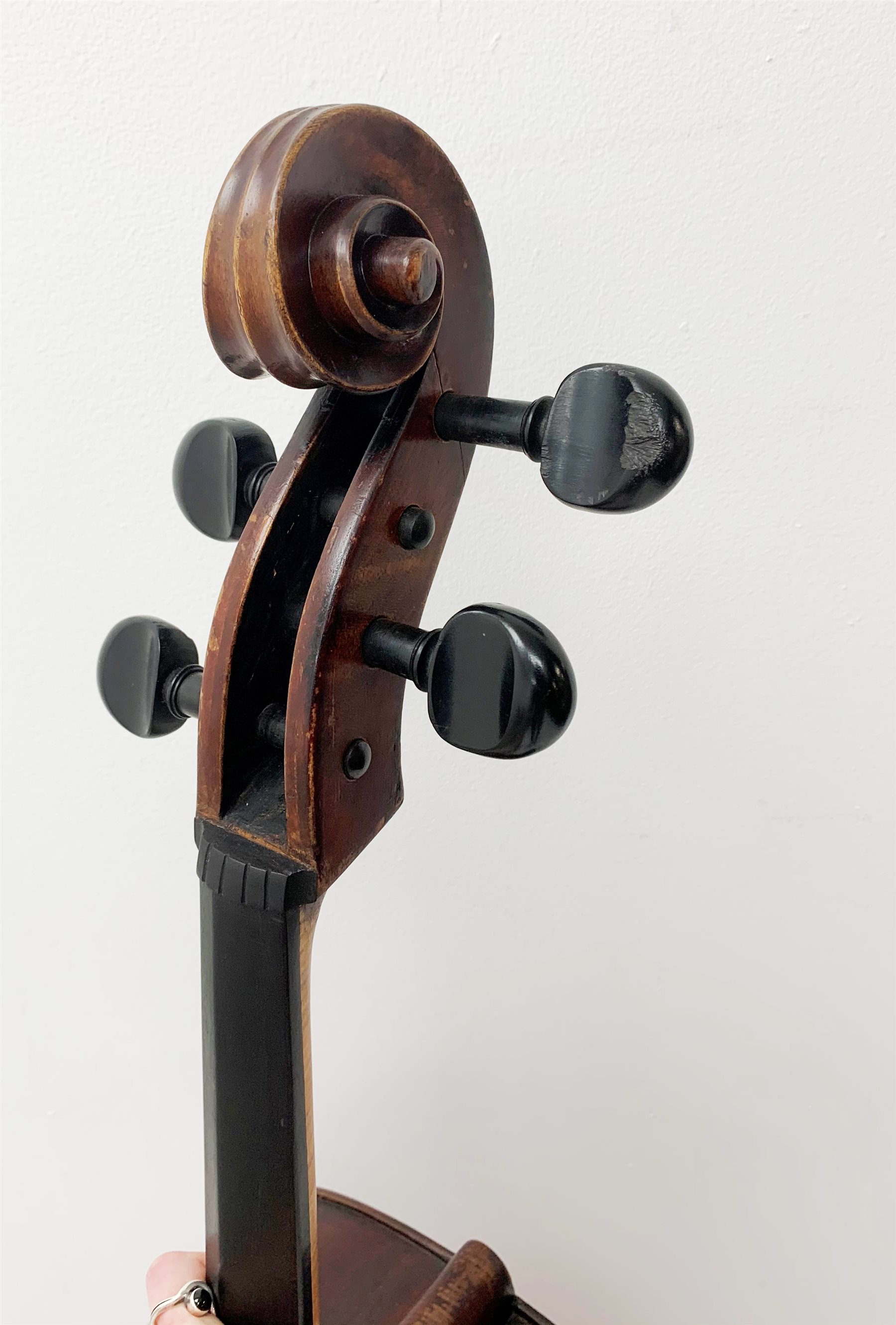  Mid-19th century German cello with 76cm two-piece maple back and ribs and spruce top, bears label Franz Janisch, Wein, VII Neubrugasse 184(?), 124cm overall, in modern soft carrying case   