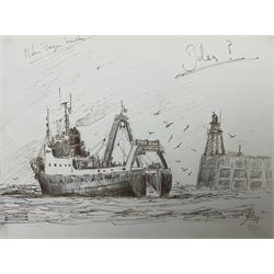 Jack Rigg (British 1927-2023): Portrait of a Trawler, pen and ink sketch signed and indist...