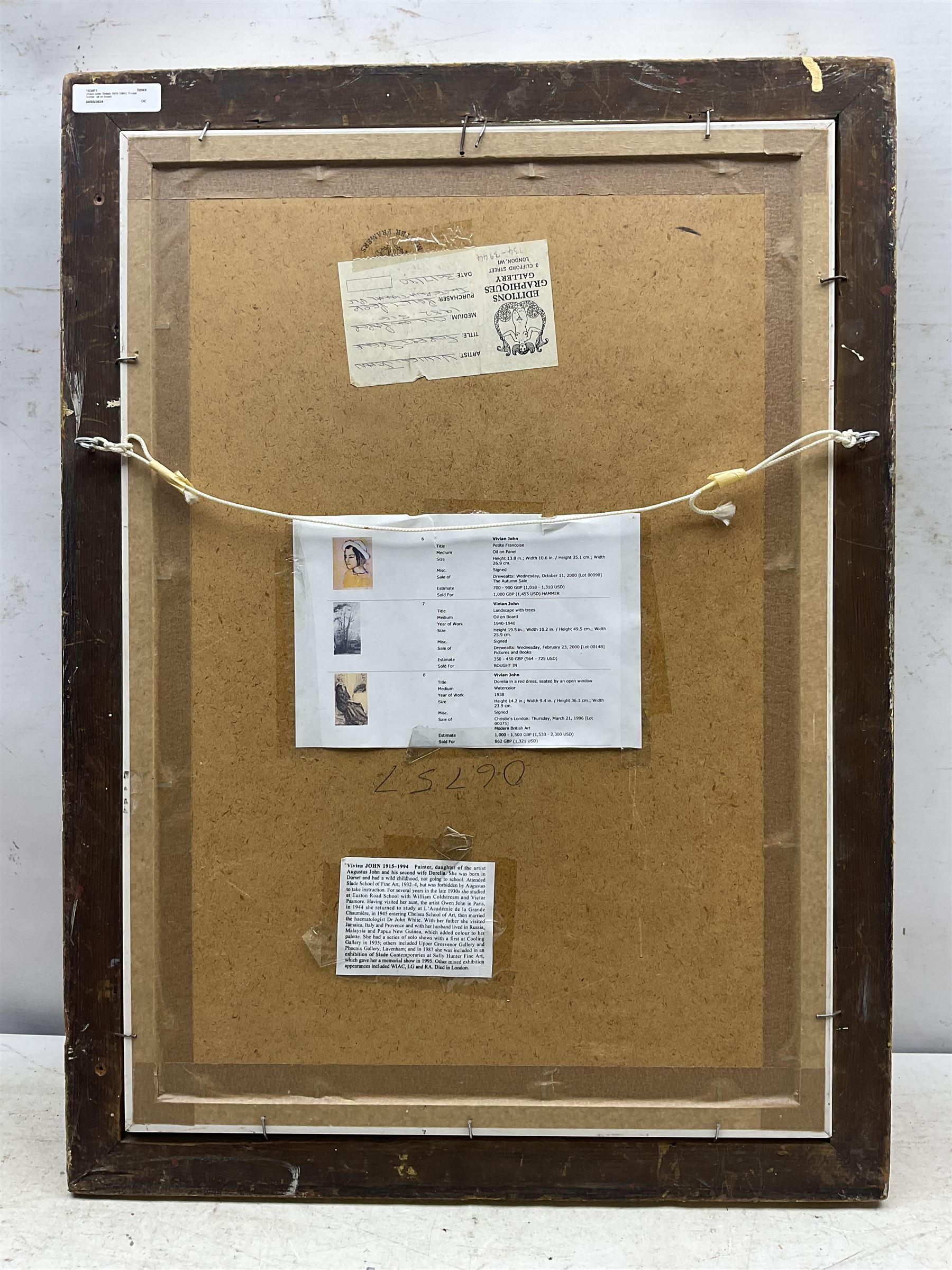 Vivien John (British 1915-1994): 'Forest Scene', oil on board signed and dated 1982, titled on label verso 55cm x 37cm 