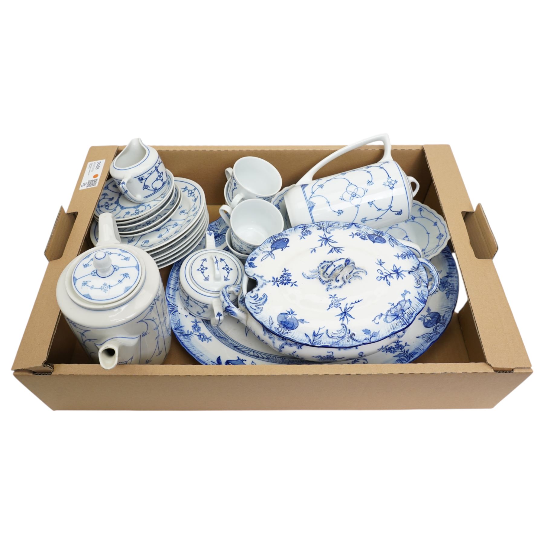 Jäger Eisenberg blue and white coffee service and a Villeroy and Boch tureen and cover and oval platter