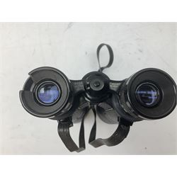 Nine cased pairs of binoculars to include Lieberman & Gortz 12x50, Frank Nipole 8x56, Uniscope, Hoya mark II 8x40, Porst 8x56 etc